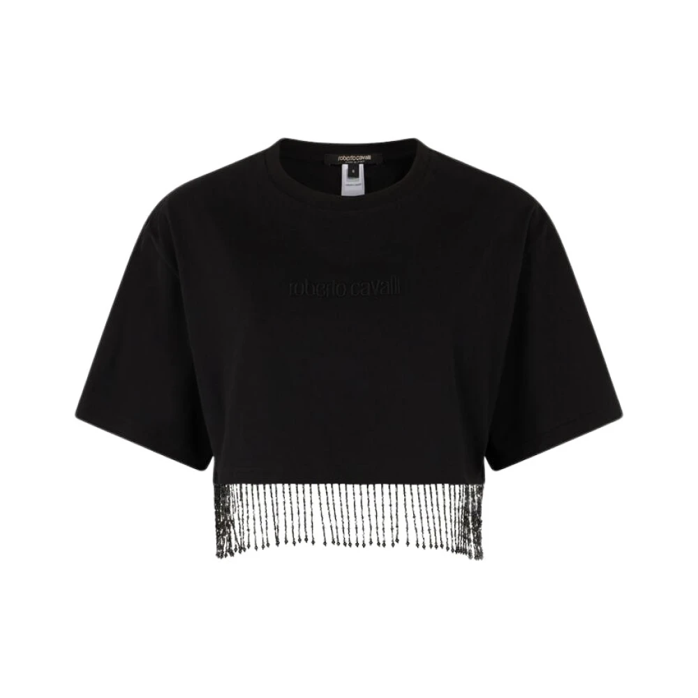 Roberto Cavalli Gefranjde katoenen crop top Black Dames