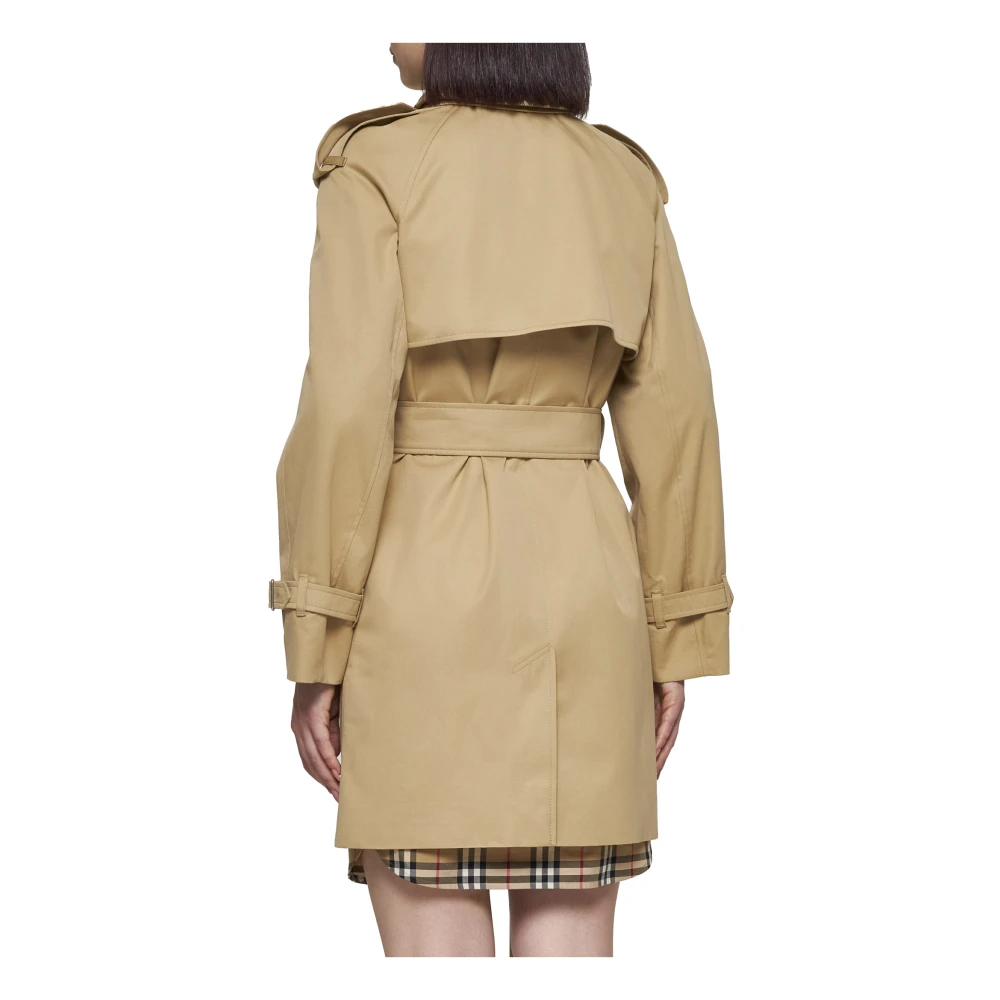 Burberry Korte Trenchcoat met Ruitdetails Beige Dames