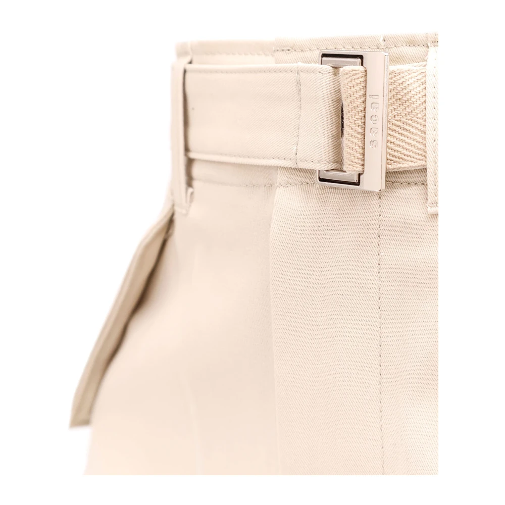 Sacai Katoenen Bermuda Shorts met Cupro Voering Beige Heren