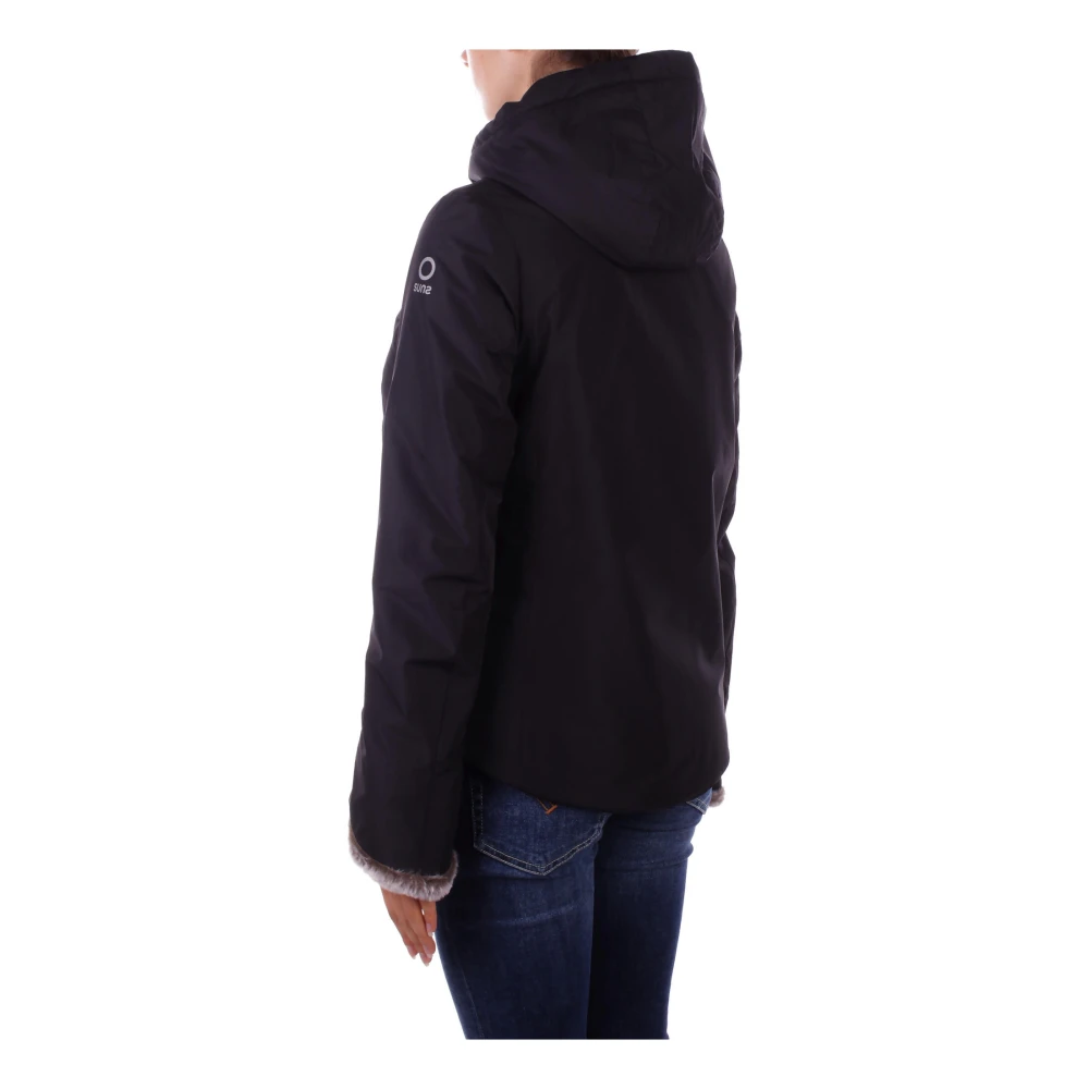 Suns Zwarte Hoodie met Rits en Knopen Black Dames