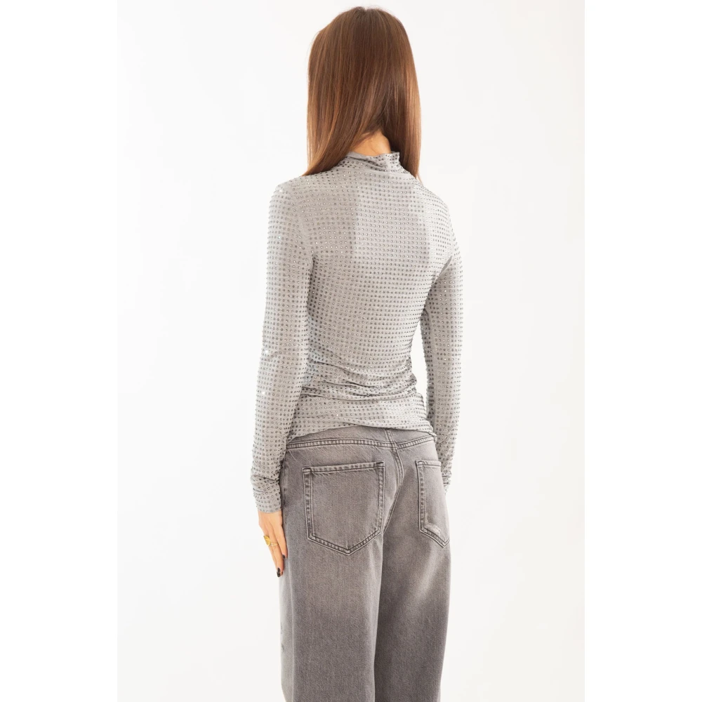 pinko Rhinestones High-Neck Sweater Gray Dames