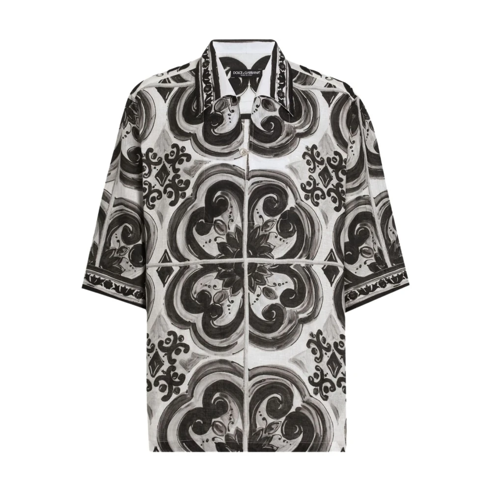 Dolce & Gabbana Herren Schwarz Shirt Mit Grafischem Druck Und Knopfleiste