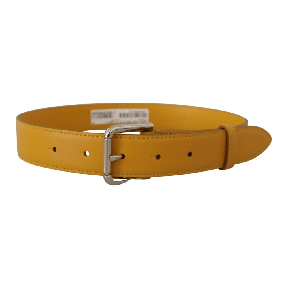 Dolce & Gabbana Vrouw Geel Accessoires Dames, One Size, Leer, Leren Riem Met Gegraveerde Logogesp