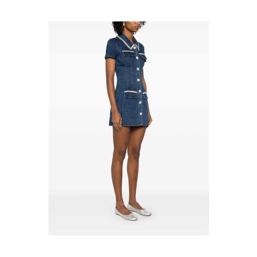 Self Portrait Indigo Blue Crystal Button Dress Blue Dames