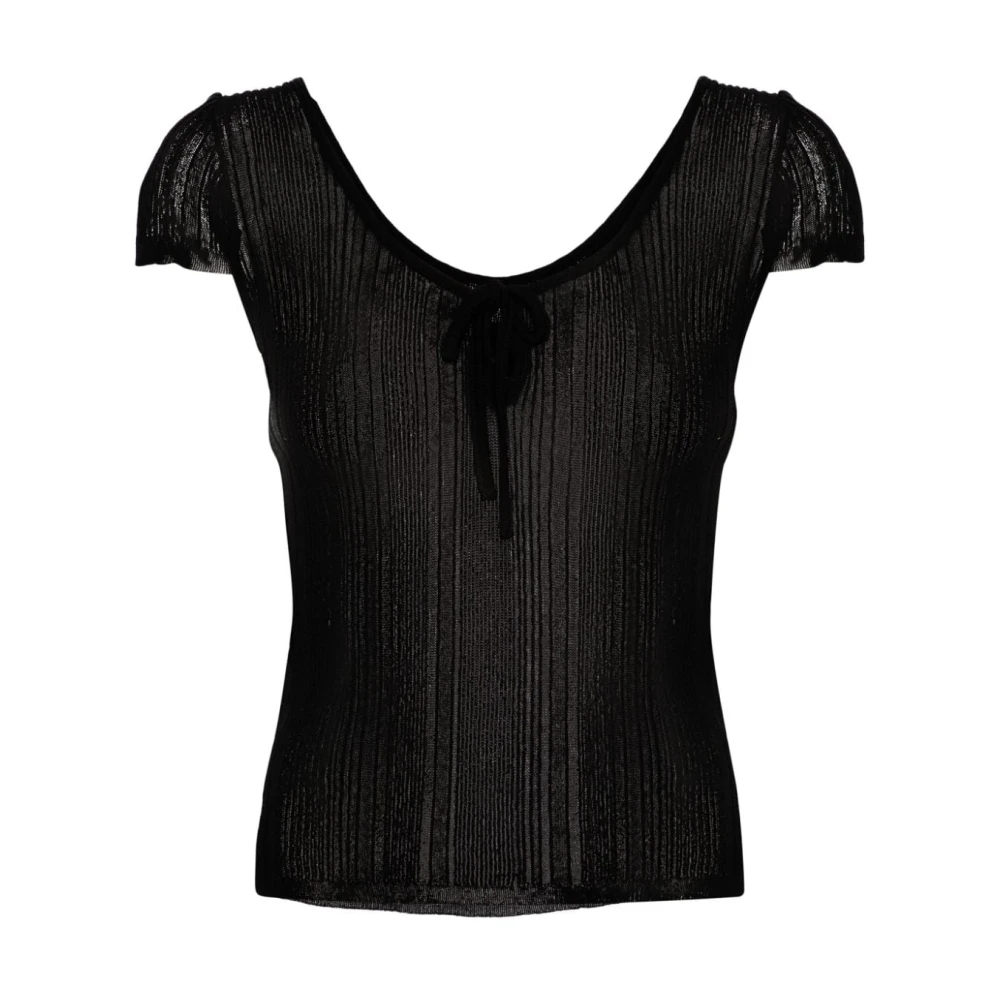 Pinko Zwart Gebreid T-shirt met Uitsnijdingen Black Dames