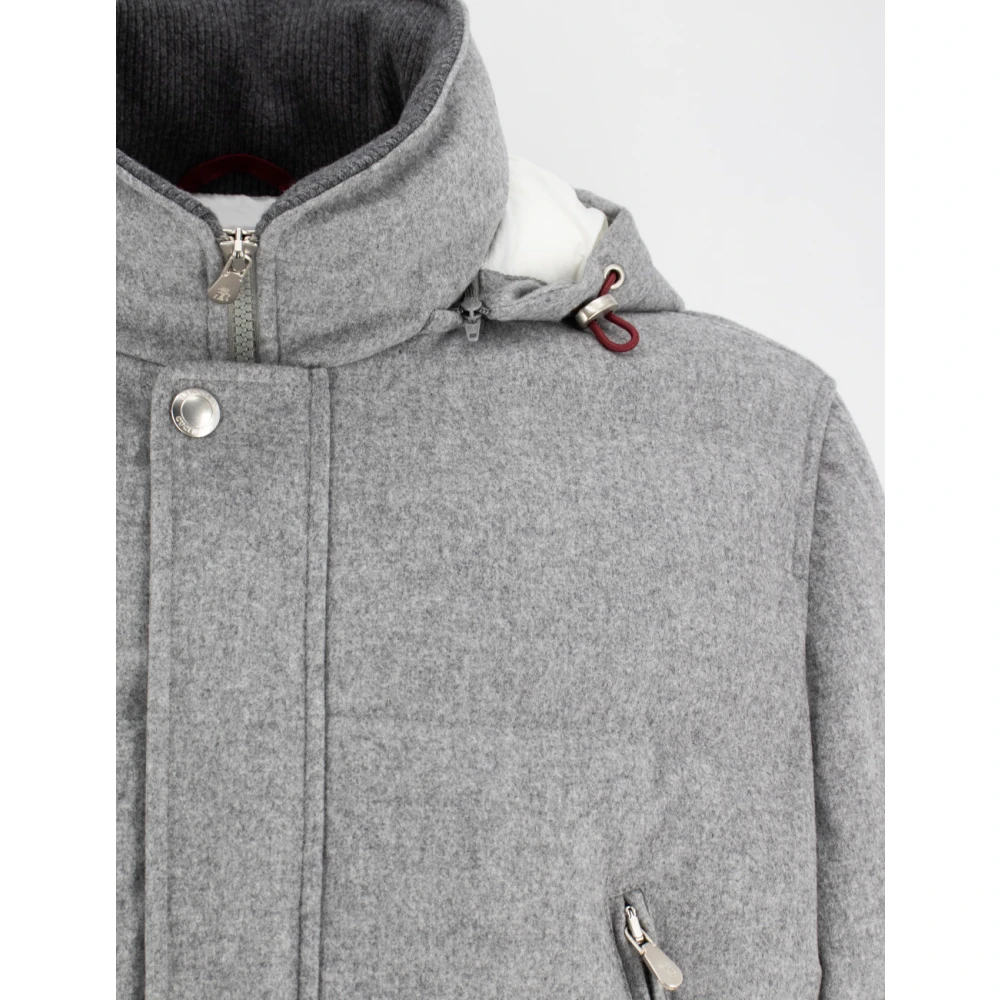 BRUNELLO CUCINELLI Taffeta donsjack met afneembare capuchon Gray Heren