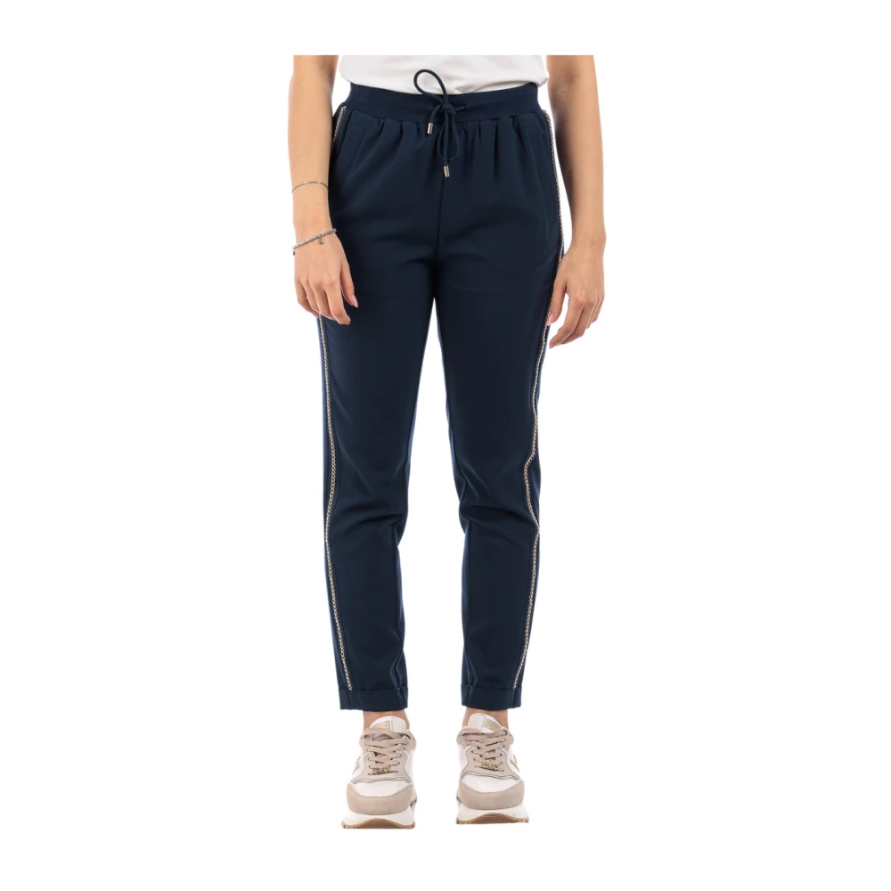 Liu Jo Women's Blue Slim-Fit Trousers, 2XS, Regular Fit Joggers Navetta