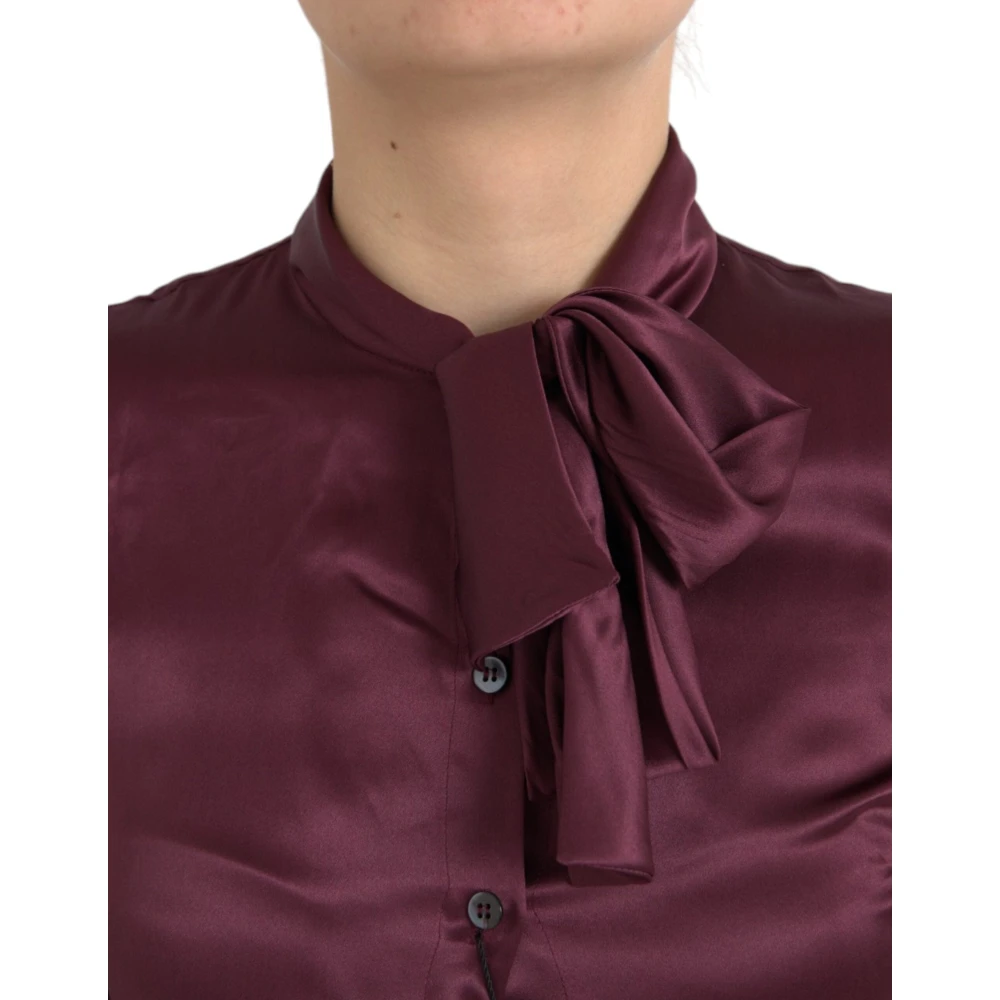 Dolce & Gabbana Zijden Ascot Kraag Blouse Bruin Brown Dames