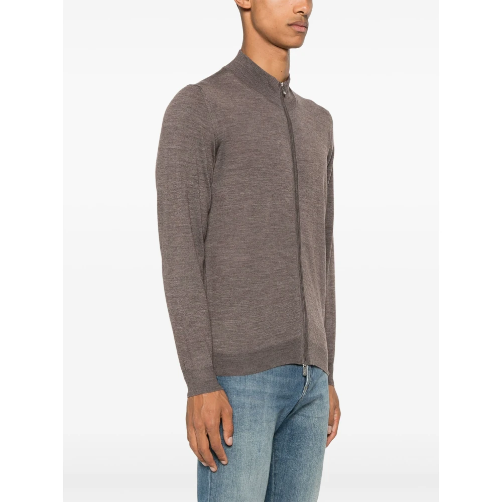 Fedeli Wol Zip Sweater Favonio Open Style Brown Heren