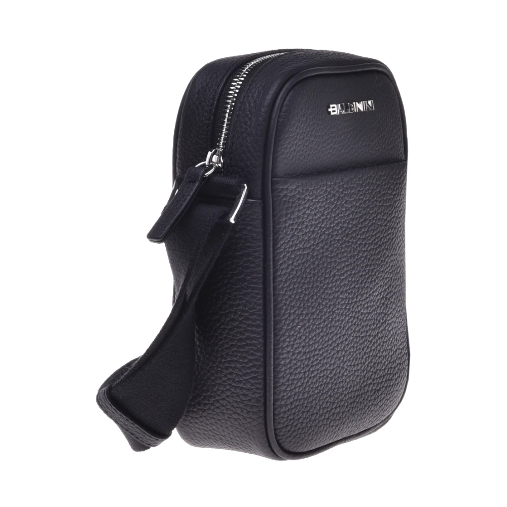 Baldinini Phone holder in black tumbled leather Black Heren
