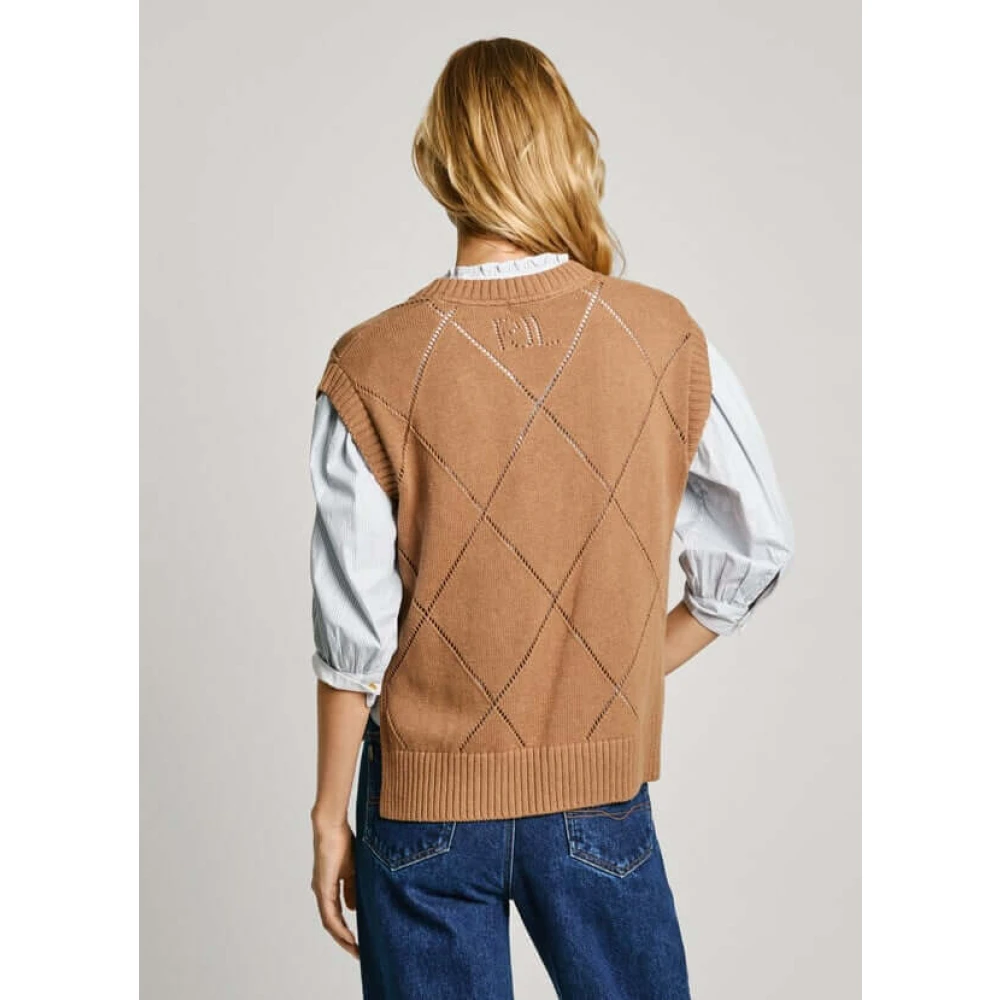 Pepe Jeans Gebreid Vest Boxy Fit V-Hals Brown Dames
