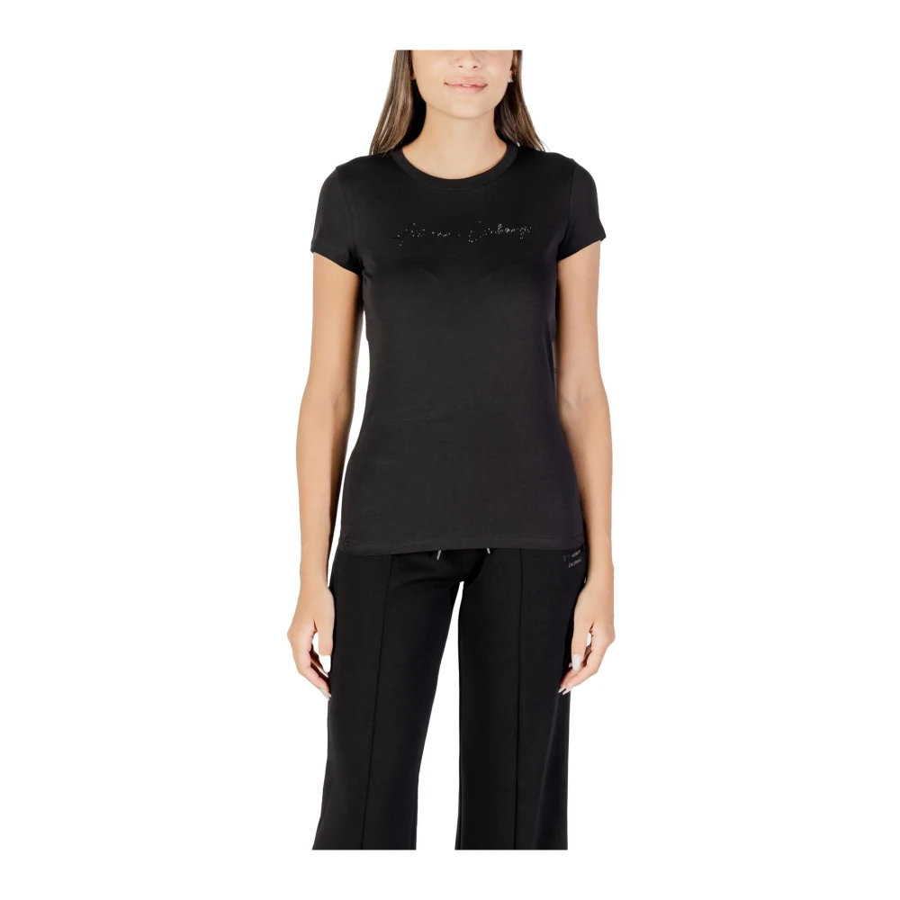 Armani Exchange Vrouw Zwart T-Shirt Met Korte Mouwen En Strass-Versiering Met Ronde Hals