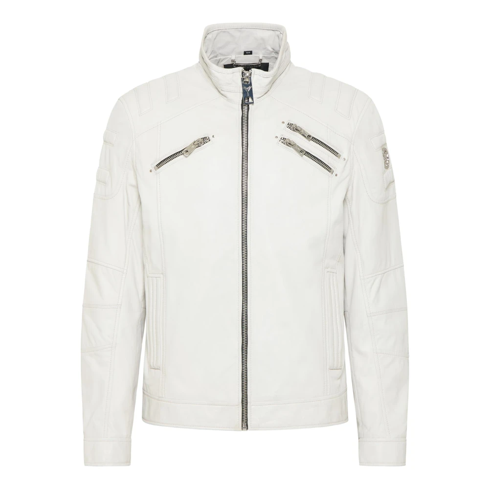Carlo Colucci Men's White Joker Biker Style Leather Jacket
