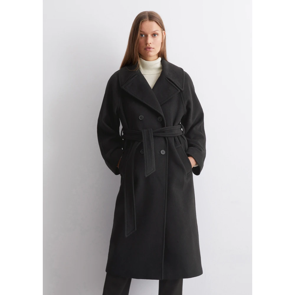 Marc O'Polo Relaxte double-breasted wollen jas Black Dames