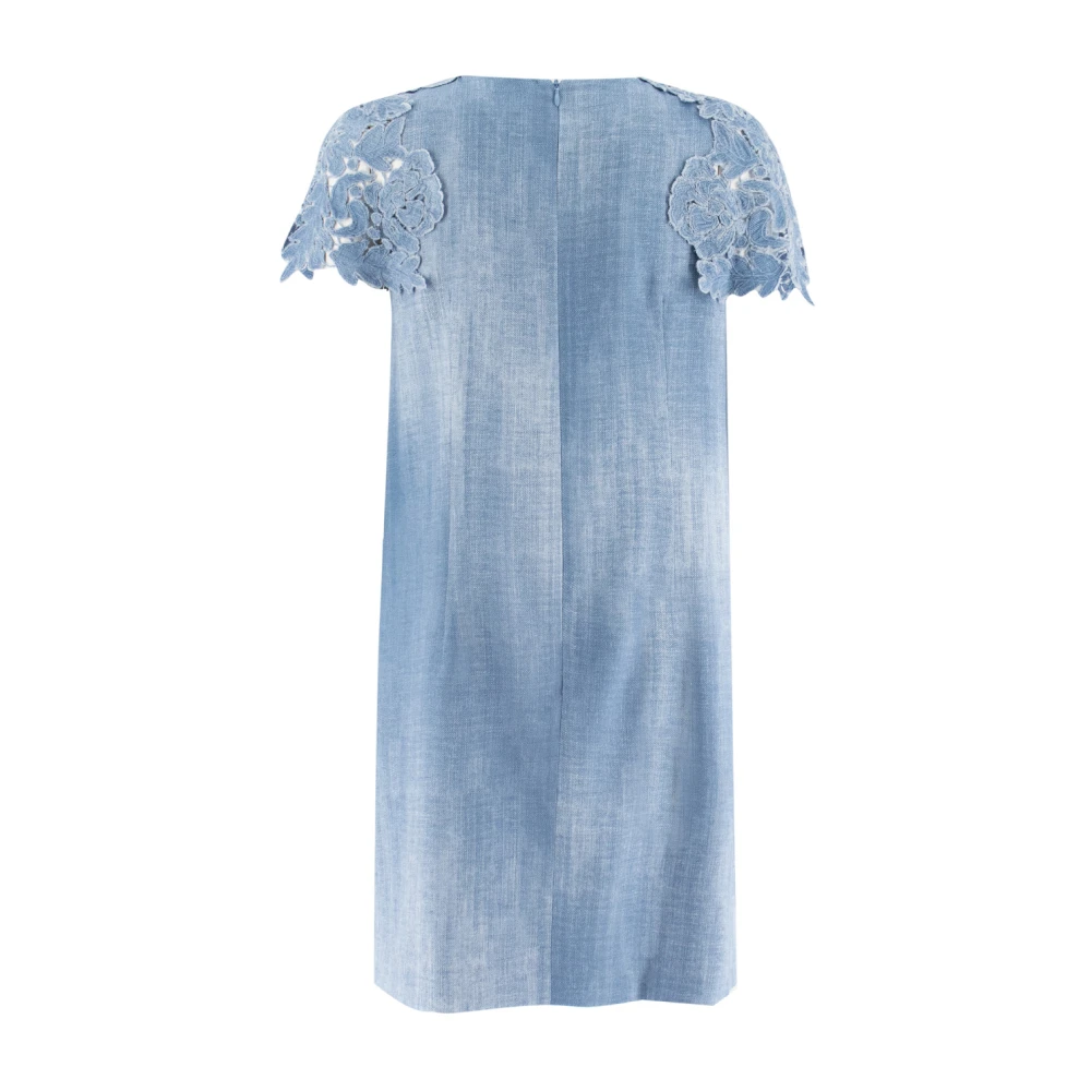Ermanno Scervino Denim-geïnspireerde Midi Jurk met Kant Detail Blue Dames