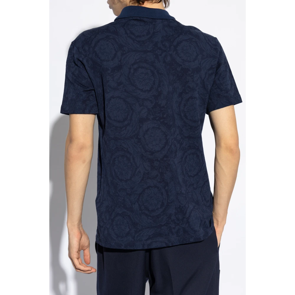 Versace Polo met Vbarocco patroon Blue Heren