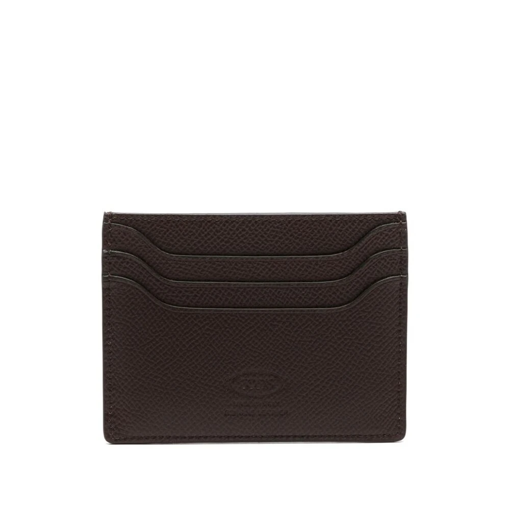 TOD'S Gestructureerde Leren Kaarthouder Tijdloos Logo Brown Heren