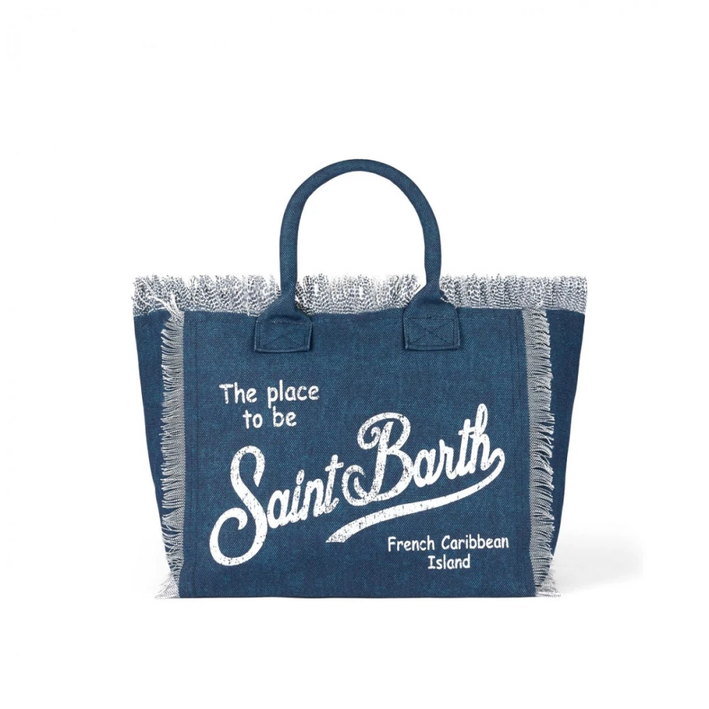 Saint Barth Blauwe katoenen tote tas met franjes Blue Dames