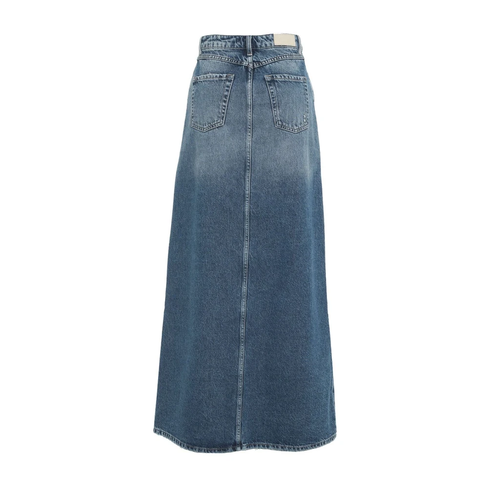 Icon Denim Blauwe Maxi Denim Rok Chic Stijl Blue Dames