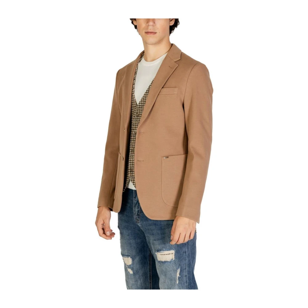 Gianni Lupo Katoen Blend Blazer met Elastaan Beige Heren