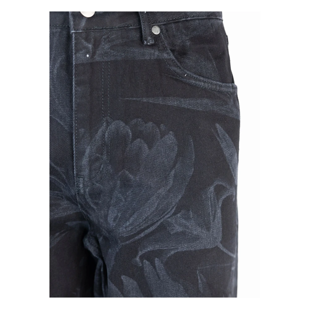 Daily Paper Zwarte Bloemenprint Straight Leg Jeans Black Heren