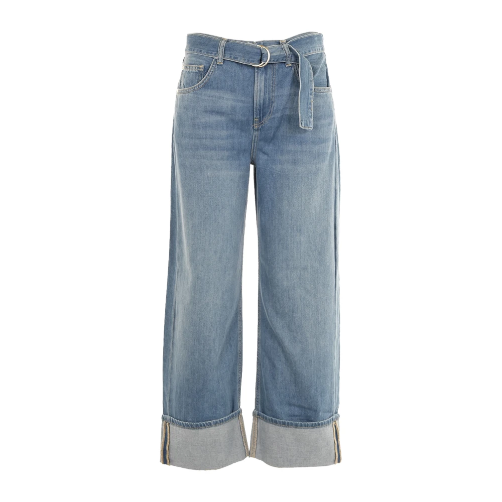 Liu Jo Kvinno Blå Jeans Dam, W30, Cropped Byxor Med Uppvik Och Bälte
