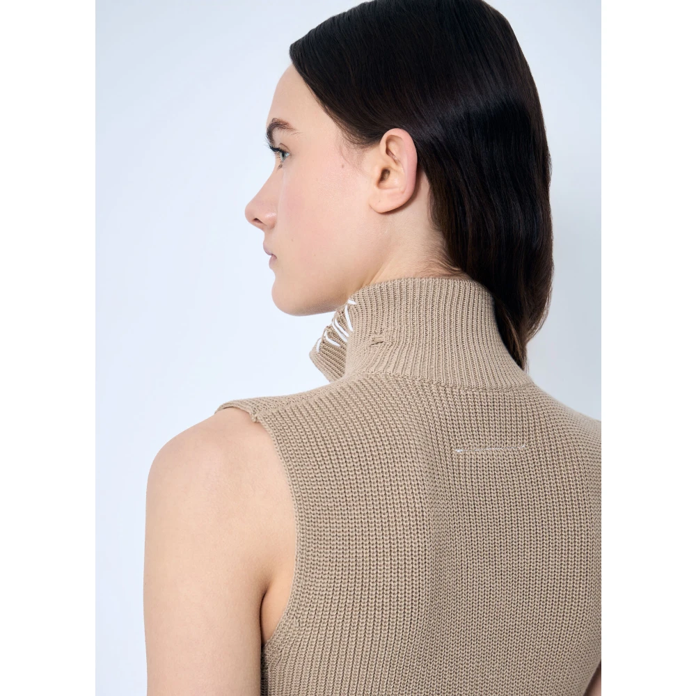 MM6 Maison Margiela Gestoorde Katoenen Brei-vest Beige Dames