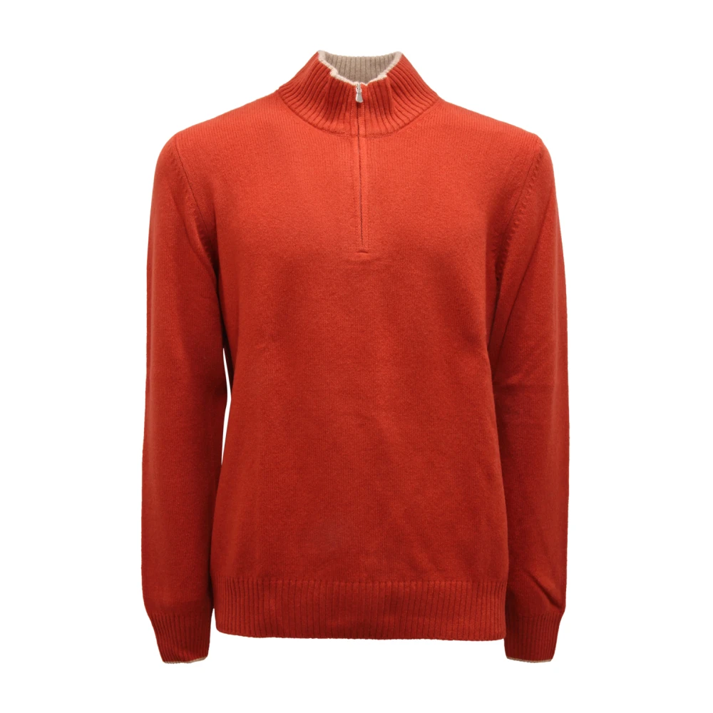 Gran Sasso Men's Orange Half Zip Wool Jumper, Round-Neck Knitwear, 2XL, Knitwear