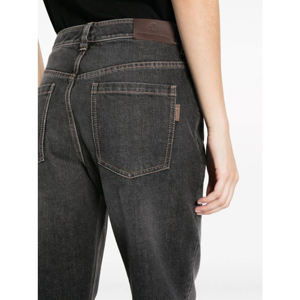 BRUNELLO CUCINELLI Hoge Taille Rechte Pijp Jeans in Houtskoolgrijs Black Dames