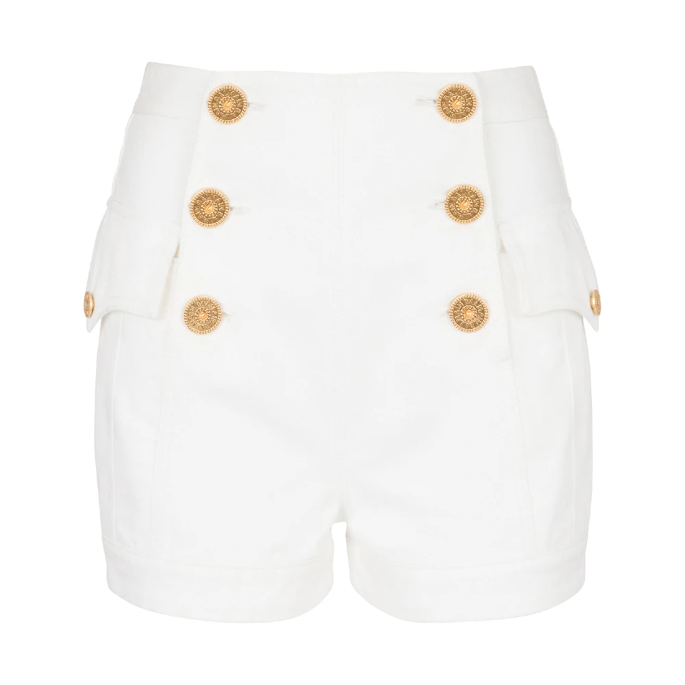 Balmain Denim shorts met 6 knopen White Dames