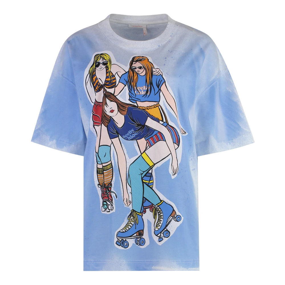 See by Chloé Tie-Dye Katoenen T-shirt Blue Dames