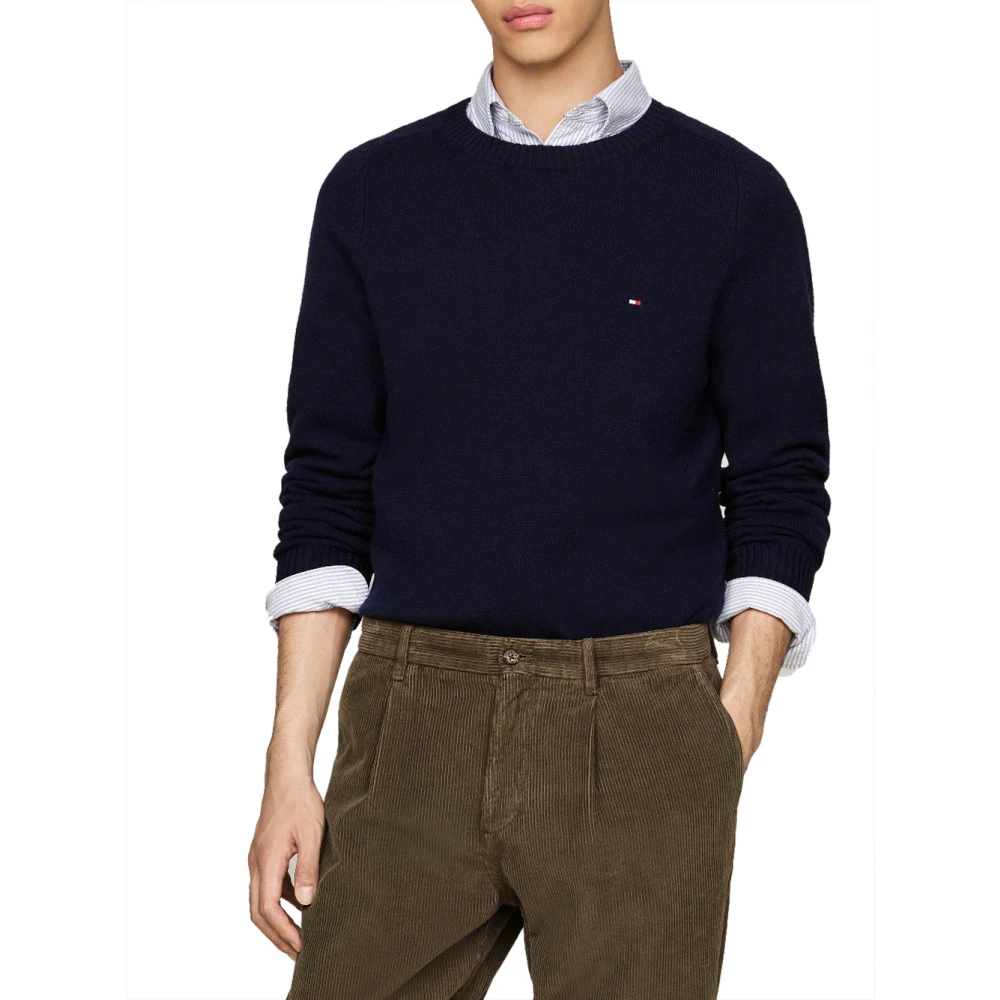 Tommy Hilfiger Blauwe Trui Lamswol Ronde Hals Stijl Blue Heren