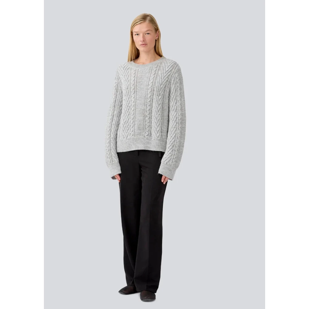 Modström Grijze Gebreide Kabeltrui Grannon Gray Dames