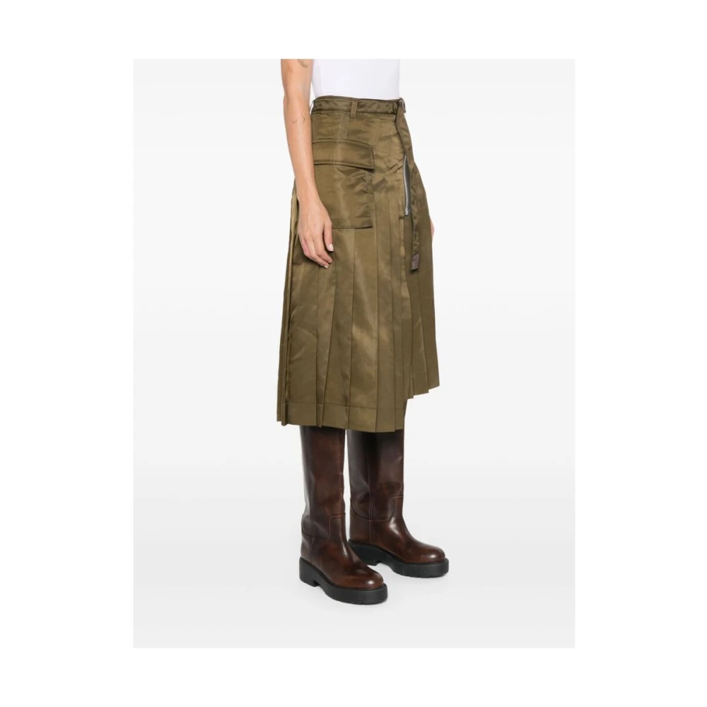 Sacai Groene Asymmetrische Geplooide Rok Green Dames