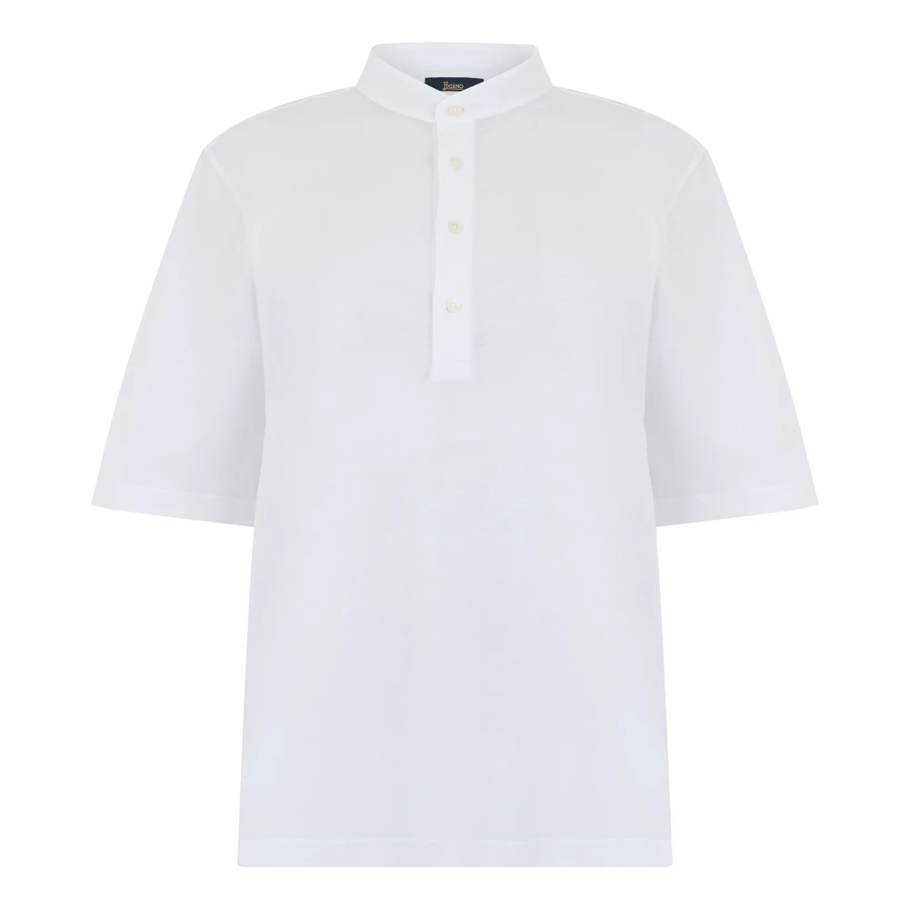 Herno Men's White Short Sleeve Shirts, L, Cotton Polo