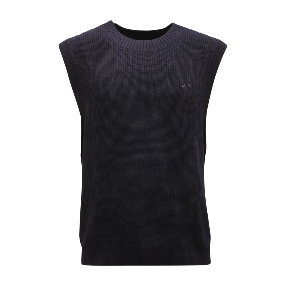 Sun68 Blue Sleeveless Jumpers, Male, Xl, Gilet Big Knit