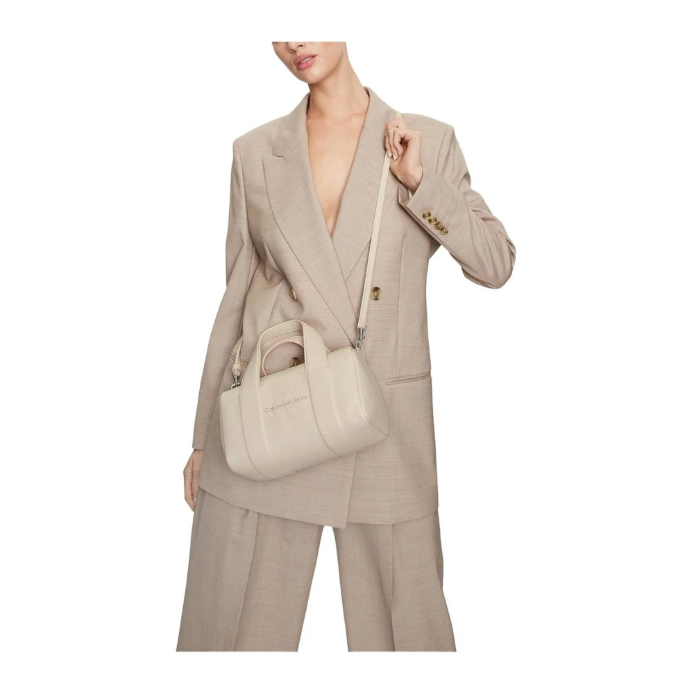 Calvin Klein Jeans Gestructureerde Synthetisch Leren Handtas Beige Dames