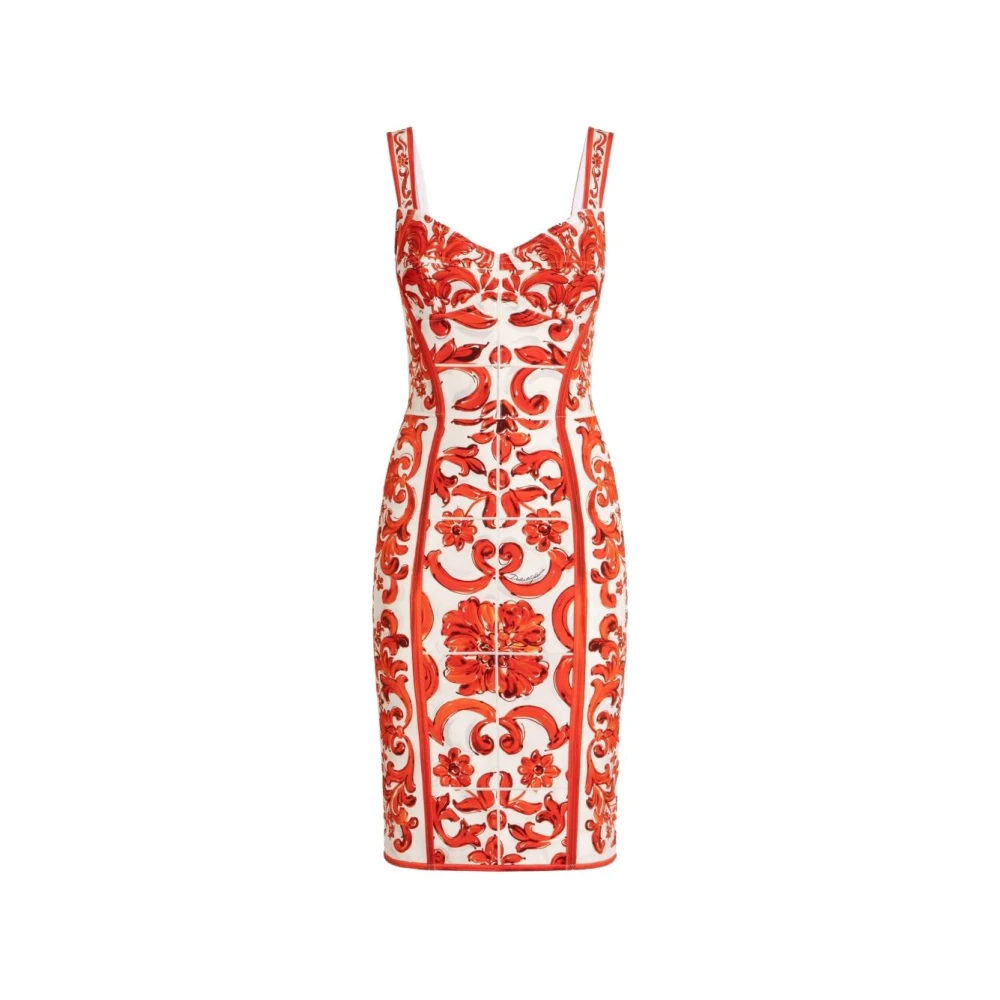Dolce & Gabbana Multicolor Short Dresses, Female, S, Majolica-Print Charmeuse Short Dress