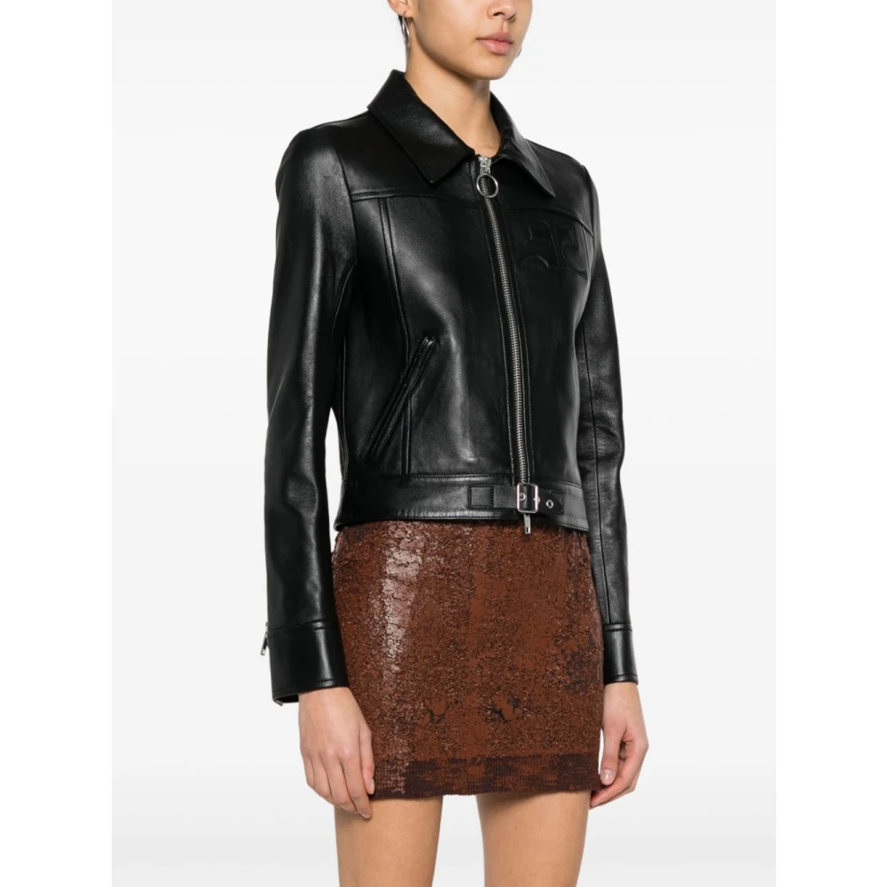 Courrèges Zwarte Leren Iconische Ritsjas Black Dames