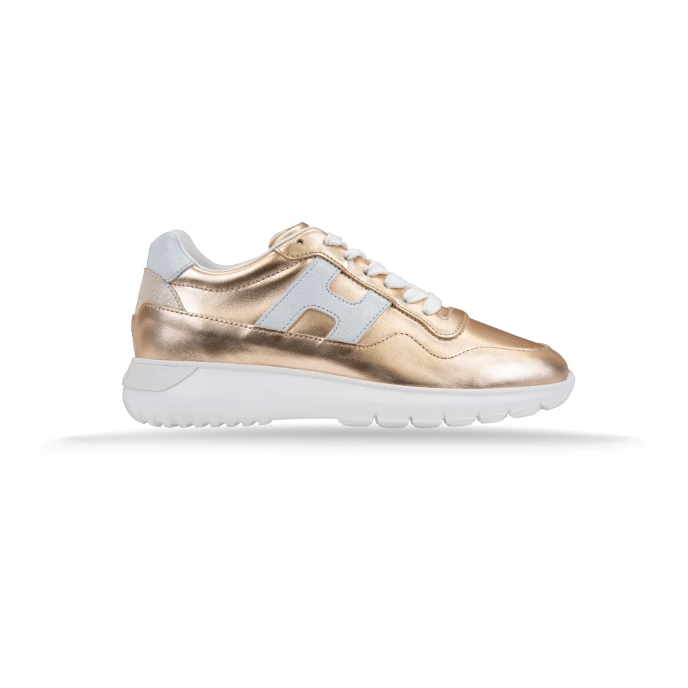 Hogan Gelamineerde leren vetersneakers Dames Schoenen Geel