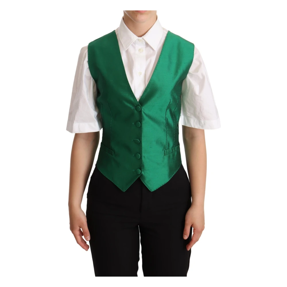 Dolce & Gabbana Women's Green Silk Satin Sleeveless Waistcoat