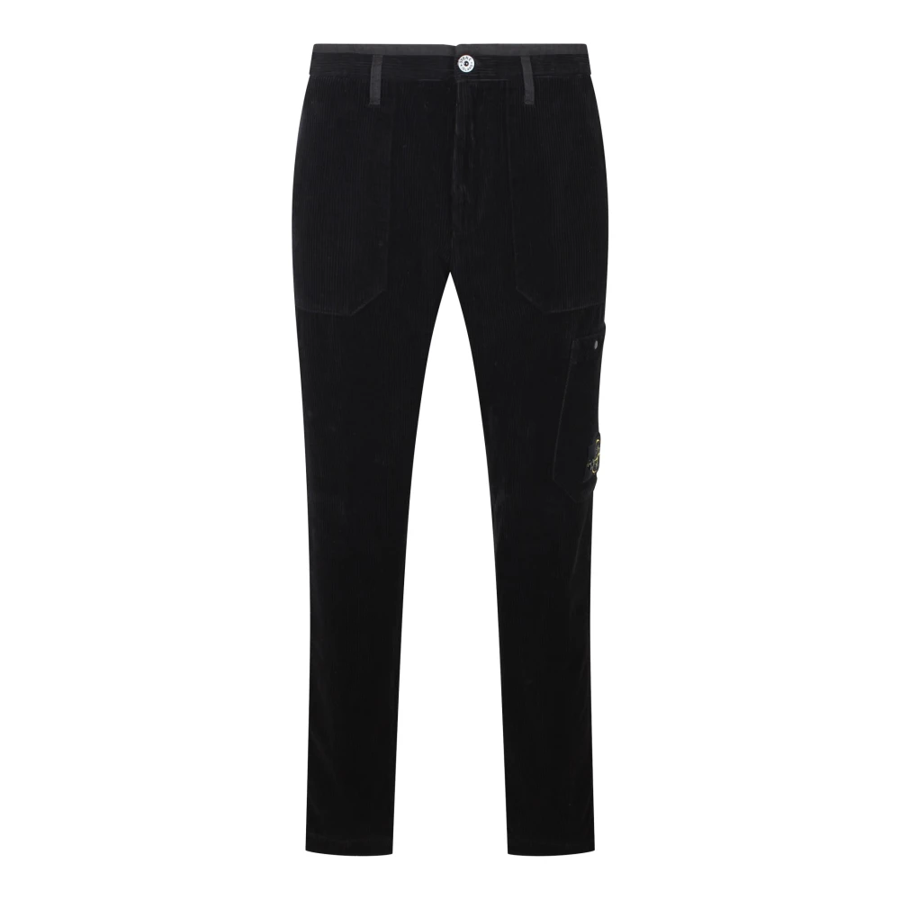 Stone Island Ribfluwelen Cargo Broek Regular Fit Black Heren