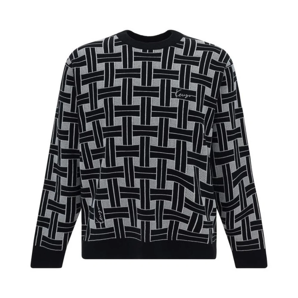 Kenzo Geometrisch Geweven Trui met Geborduurd Logo Black Heren