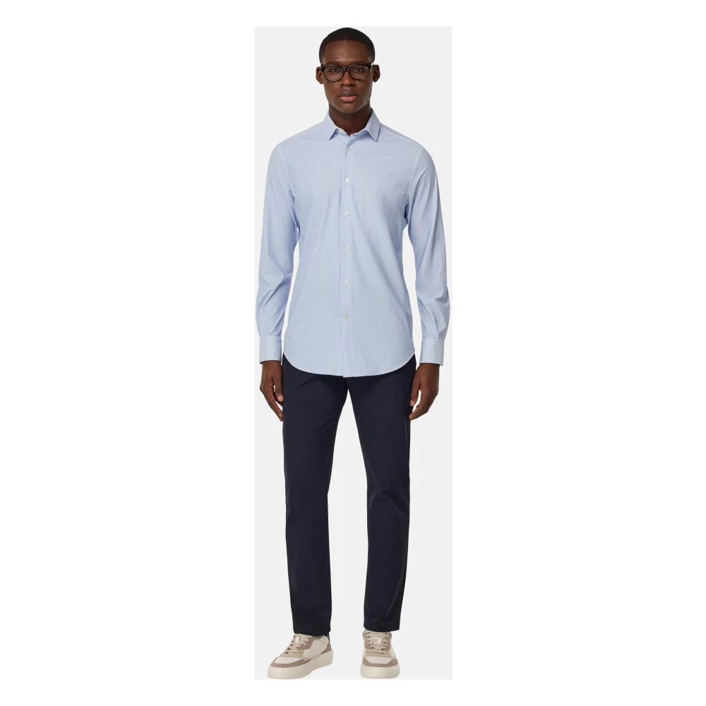Boggi Milano Slim Fit Stretch Nylon Overhemd Blue Heren