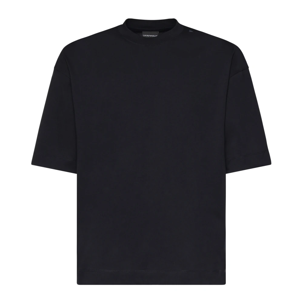 Emporio Armani Mannelijk Zwart Tops Heren, Xl, Katoen, Oversized T-Shirt Met Micro Eagle Borduursel