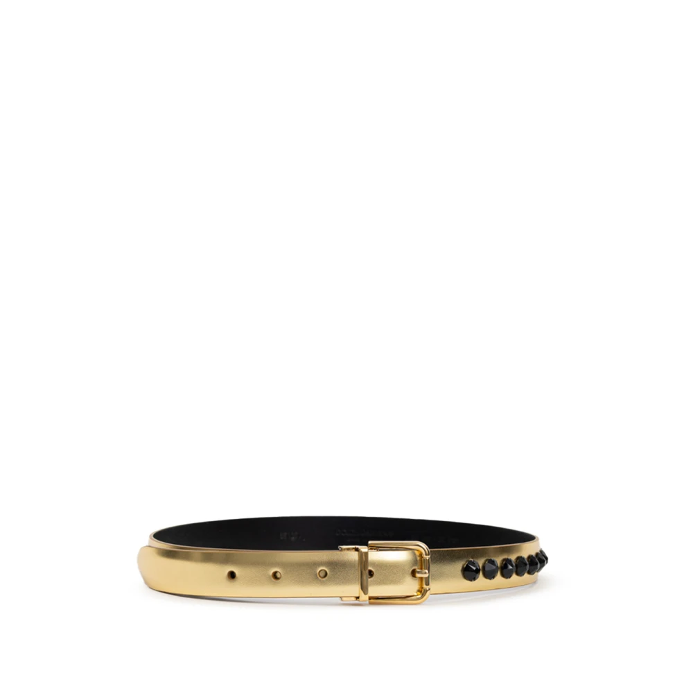 Dolce & Gabbana Yellow Belts, Female, 80 Cm, Gold Leather Belt With Black Crystals