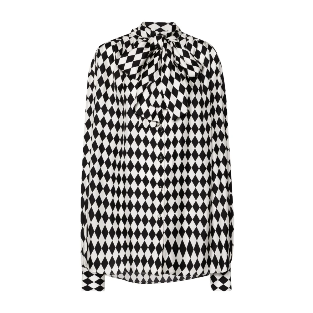 Balmain Diamantpatroon Zwart Wit Blouse Black Dames
