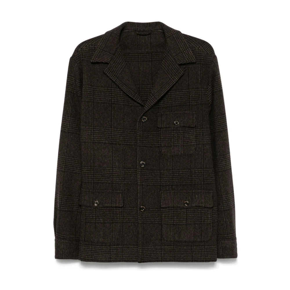 Finamore Geruit Bruin Wollen Blend Jas Brown Heren