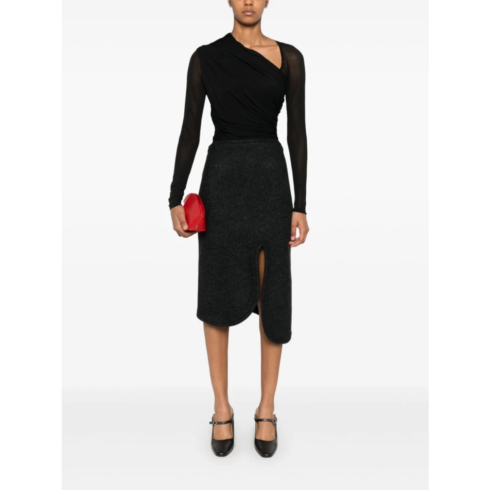 Victoria Beckham Grijze Wol Midi Rok Aw24 Gray Dames