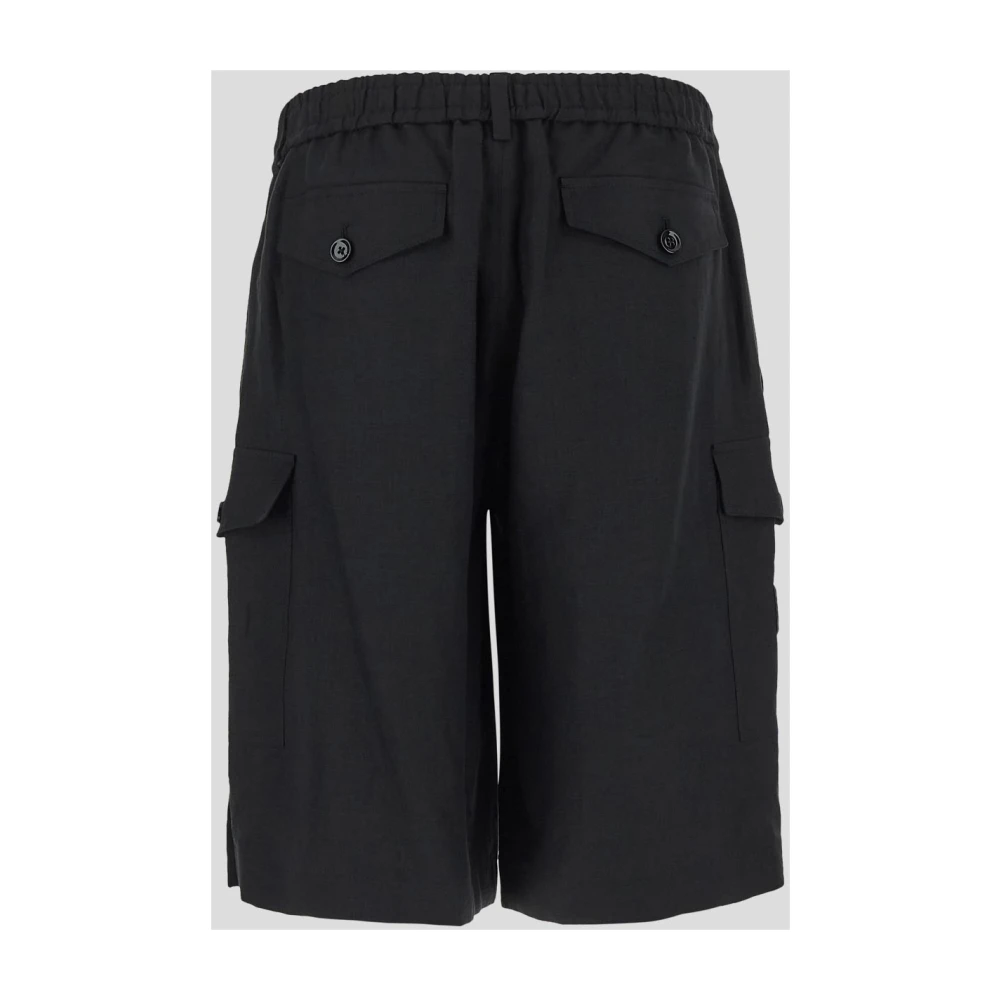 Dolce & Gabbana Linnen Bermuda Cargo Shorts Black Heren